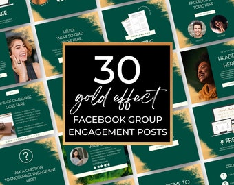 Facebook Gruppe Engagement Posts, Engagement Posts für die Mitgliedsschaft, Sofort Download, Smaragd Grün & Gold, Canva Templates DIGITALES Produkt | FB01