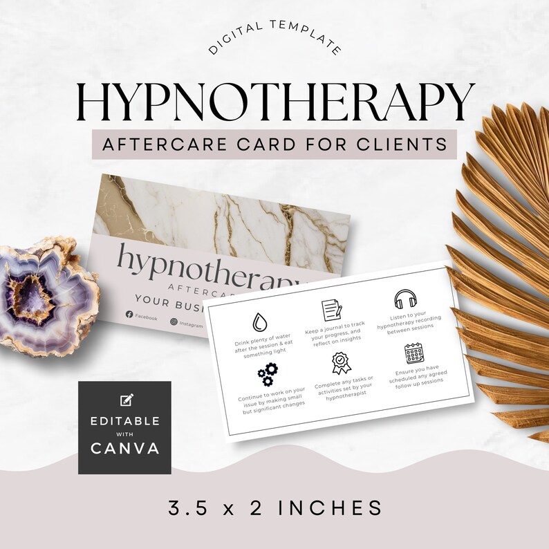 Hypnotherapy Aftercare Card for Clients, Post Hypnosis Session