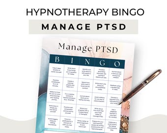 Hypnotherapist Manage PTSD Client Freebie Hypnotherapy Post Traumatic Stress Disorder Sales Funnel Lead Magnet Bingo Card Canva Template