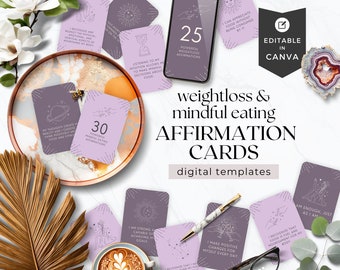 Mindful Eating & Weight Loss Printable Affirmation Cards, Positive thinking, Health, Freebie, Lead Magnet, DIGITAL Template Download | DFY
