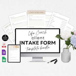 Coaching client intake form template bundle, Onboarding form Google Forms Canva Template & PDF, Digital Download, Beige Neutral Style | NU11