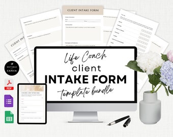 Coaching client intake form template bundle, Onboarding form Google Forms Canva Template & PDF, Digital Download, Beige Neutral Style | NU11