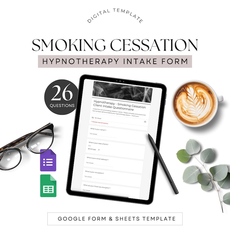 Smoking Cessation Hypnotherapy Intake Form Template, Hypnotherapist