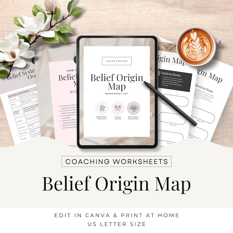 Coaching Worksheet Canva Template, Belief Origin Map, Understand Life Influences, Coach ...