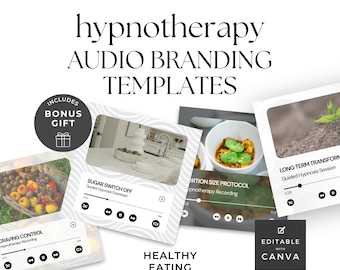 Healthy Eating Hypnosis Audio Covers Canva Template, Weight Loss Hypnotherapy Business MP3 Download Promo Editable Graphics