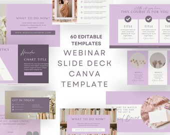 Webinar Template & Slide Deck Template Canva, Course Presentation Templates, Masterclass and Workshop Template Bundle, Purple | PU12