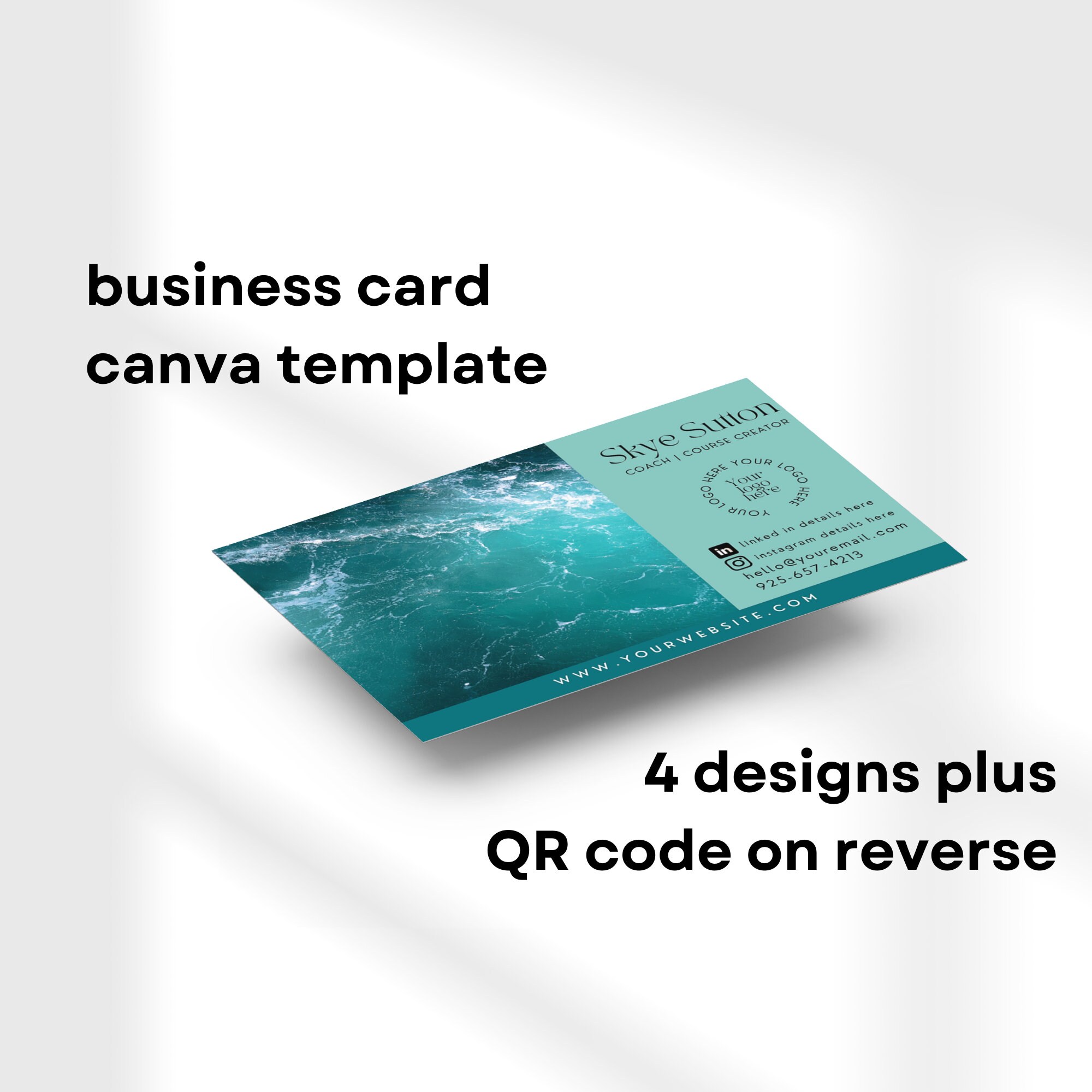 Business Card Template, QR Code Business Card, Teal Ocean Canva ...