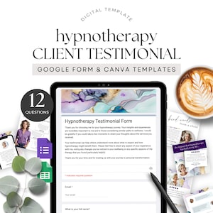 Client Testimonial form template, Digital Google Form for Hypnotherapy, Hypnotherapist Feedback Social Proof Questions Customer Marketing PP