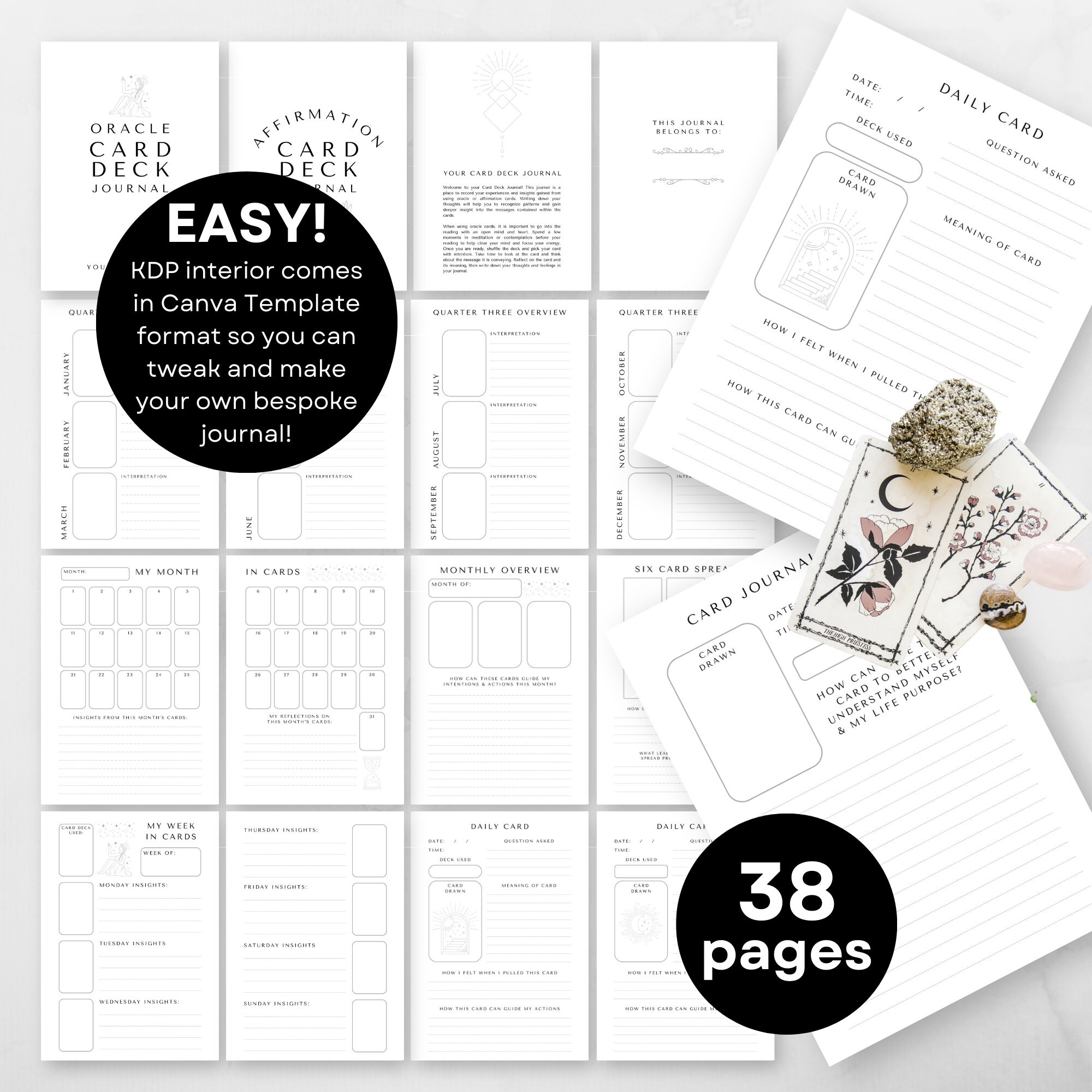 Affirmation Card Deck Journal Canva KDP Template Interior and 5 Covers ...