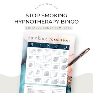 Smoking Cessation Hypnosis Client Freebie Sales Funnel Lead Magnet Bingo Card Challenge Canva Template Hypnotherapy On Pager