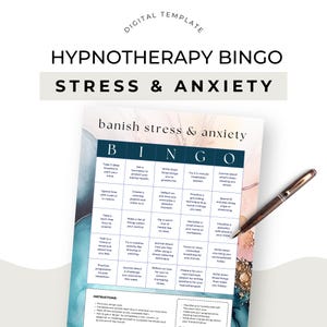 Hypnotherapist Stress and Anxiety Client Freebie Hypnotherapy Mental Health Sales Funnel Lead Magnet Bingo Card Challenge Canva Template