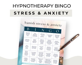 Hypnotherapist Stress and Anxiety Client Freebie Hypnotherapy Mental Health Sales Funnel Lead Magnet Bingo Card Challenge Canva Template