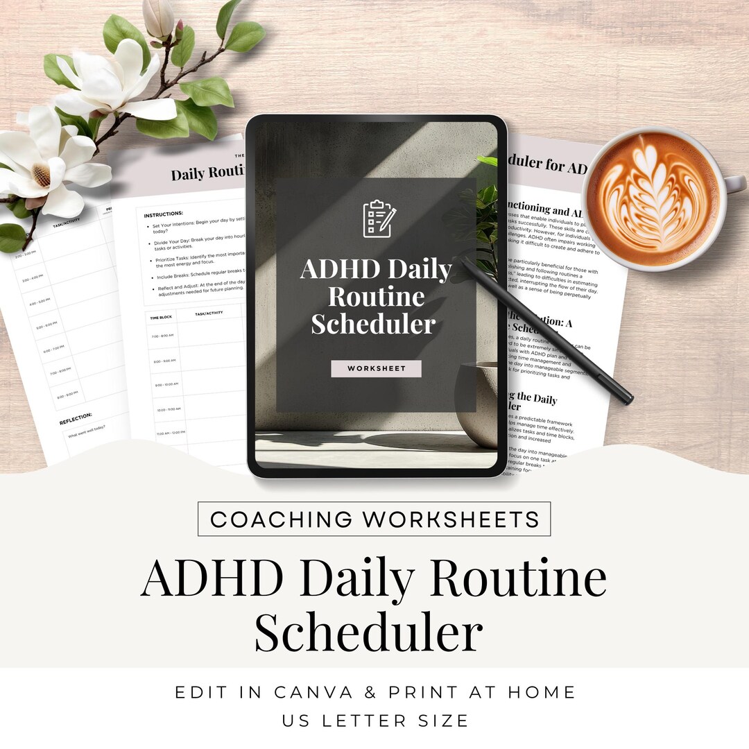 ADHD Coach Worksheet Daily Routine Scheduler Neurodiverse Executive ...