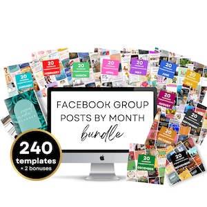 Facebook Group Engagement Post Bundle, Posts by Month, INSTANT DOWNLOAD 240 Canva Templates, Membership engagement, DIGITAL product | FB01