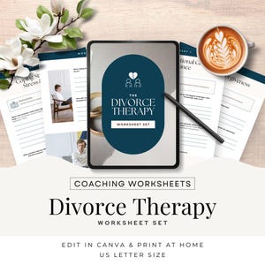 Divorce Therapy Worksheet Set, Divorce Coaching Tools, Relationship Coach, Co-parenting support, Digital Download US Letter Canva Template