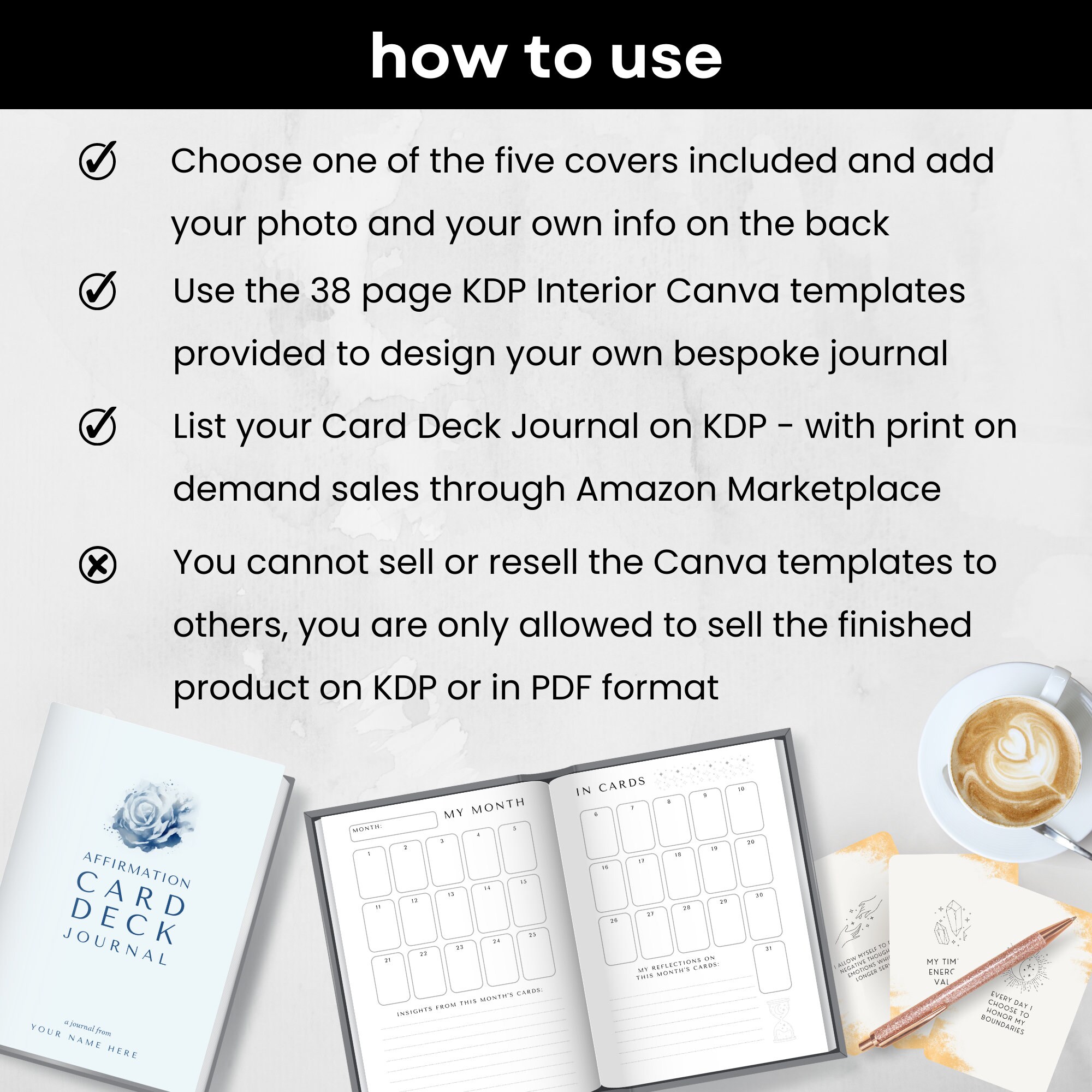 Affirmation Card Deck Journal Canva KDP Template Interior and 5 Covers ...