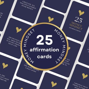 Affirmation Cards Printable - Money Mindset, Lead Magnet, Canva Template DIGITAL Download, Navy, 5 x 7 inches | DFY