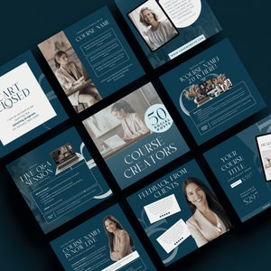 Insta Posts for Course Creators Canva Template Digital Entrepreneur Instagram IG Feed Social Media Course Creation Promo Testimonials Teal