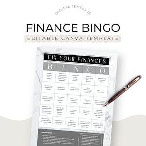 Financial Coaching Freebie Fix your Finances Bingo Card Canva Template Lead Magnet Entrepreneur Sales Funnel Freebie Editable US Letter