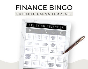 Financial Coaching Freebie Fix your Finances Bingo Card Canva Template Lead Magnet Entrepreneur Sales Funnel Freebie Editable US Letter