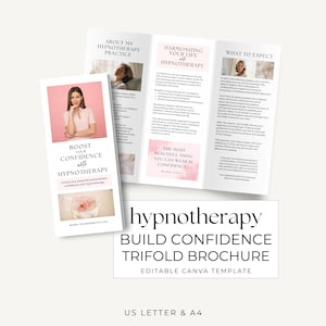 Tri Fold Leaflet Canva Template Hypnosis for Confidence Building Hypnotherapy Brochure Printable Hypnotherapist Flyer US Letter A4 size
