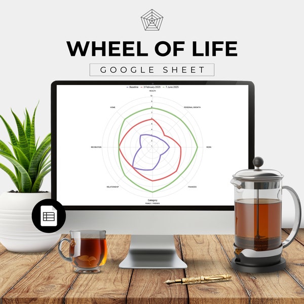 Wheel of Life Google Sheet Template for Coaches Client Life Balance Assessment Coaching Focus Planner Spreadsheet Radar Chart Progress Check