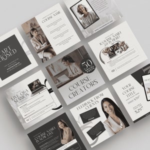 Course Creation Promo Instagram Canva Template Digital Entrepreneur Insta IG Feed Social Media Course Creator Testimonials Aesthetic Neutral