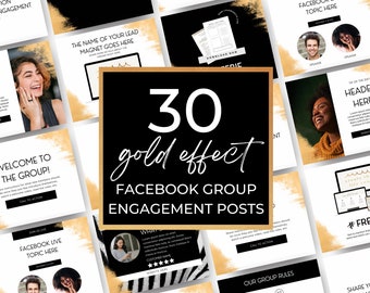 Facebook-Gruppen-Verlobungs-Posts, Mitglieds-Verlobungs-Posts, Sofortiger Download, Weiß, Schwarz & Gold, Canva-Vorlagen, DIGITALES Produkt | FB01