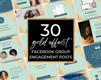 Facebook-Gruppenengagement-Posts, Engagement-Posts für die Mitgliedsschaft, Sofort-Download, Meergrün und Gold, Canva-Vorlagen, DIGITALES Produkt | FB01