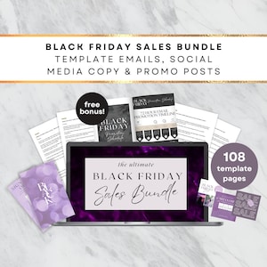 Black Friday email Sequence Sales Bundle, CANVA and Google Doc Templates, Swipe files, Social Media Posts Reels and Stories, Purple | PU12