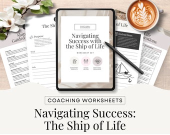 Navigating Success Worksheet, Canva template, Ship of Life Metaphor Self Development, Life Coaching Tools & Resources Editable Printable CW1
