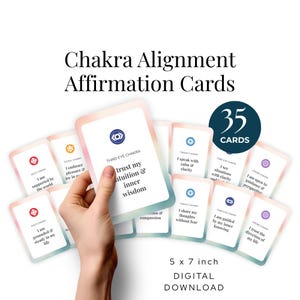 Carte di affermazione per l'allineamento dei chakra, stampabili, radiestesia, equilibrio energetico, rabdomanzia, download digitale immediato in formato PNG