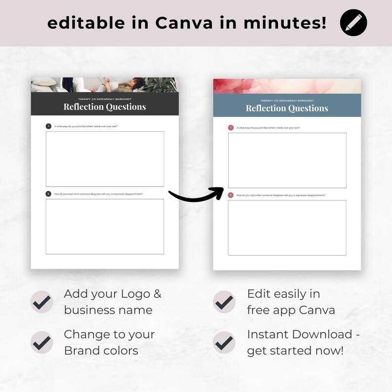 Codependency Worksheets Printable Workbook Canva Template for ...