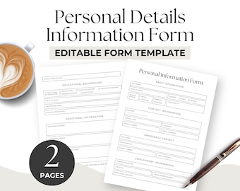 Personal Info form Canva Template Generic Client Details Customer Information Personal Data  Questionnaire Editable US Letter