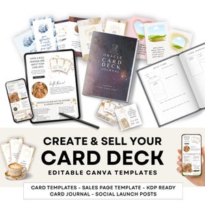 Affirmation Card Deck Creator Bundle, Card Design Canva Templates, Editable KDP ready Card Deck Journal, Canva Webpage, Social Media Posts