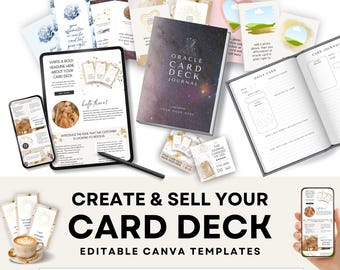 Affirmation Card Deck Creator Bundle, Card Design Canva Templates, Editable KDP ready Card Deck Journal, Canva Webpage, Social Media Posts