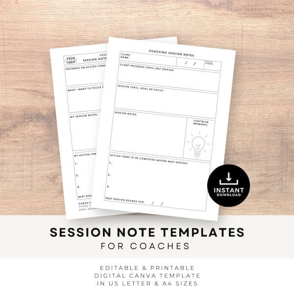 Coaching Session Templates x 2,  Coach Worksheet, Therapist  Resources & Tools, DIGITAL Download, Canva Template for Life Coaches | CDS0058