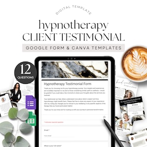Hypnotherapy Testimonial form template, Digital Google Form for Hypnotherapy Client Feedback Social Proof Questions Customer Marketing MB