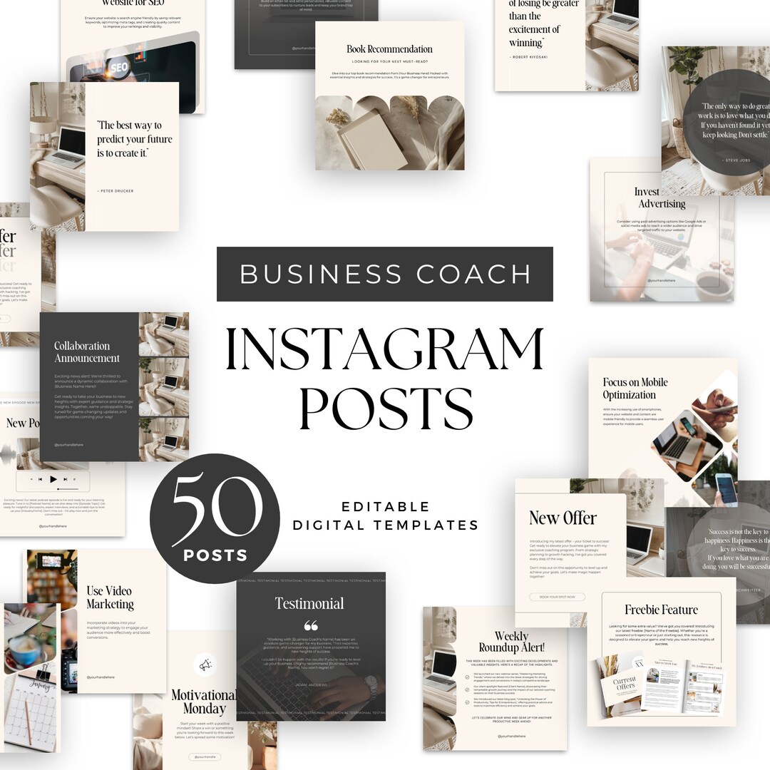 Business Coach Instagram Template Social Media Posts Edit in Canva Ig ...