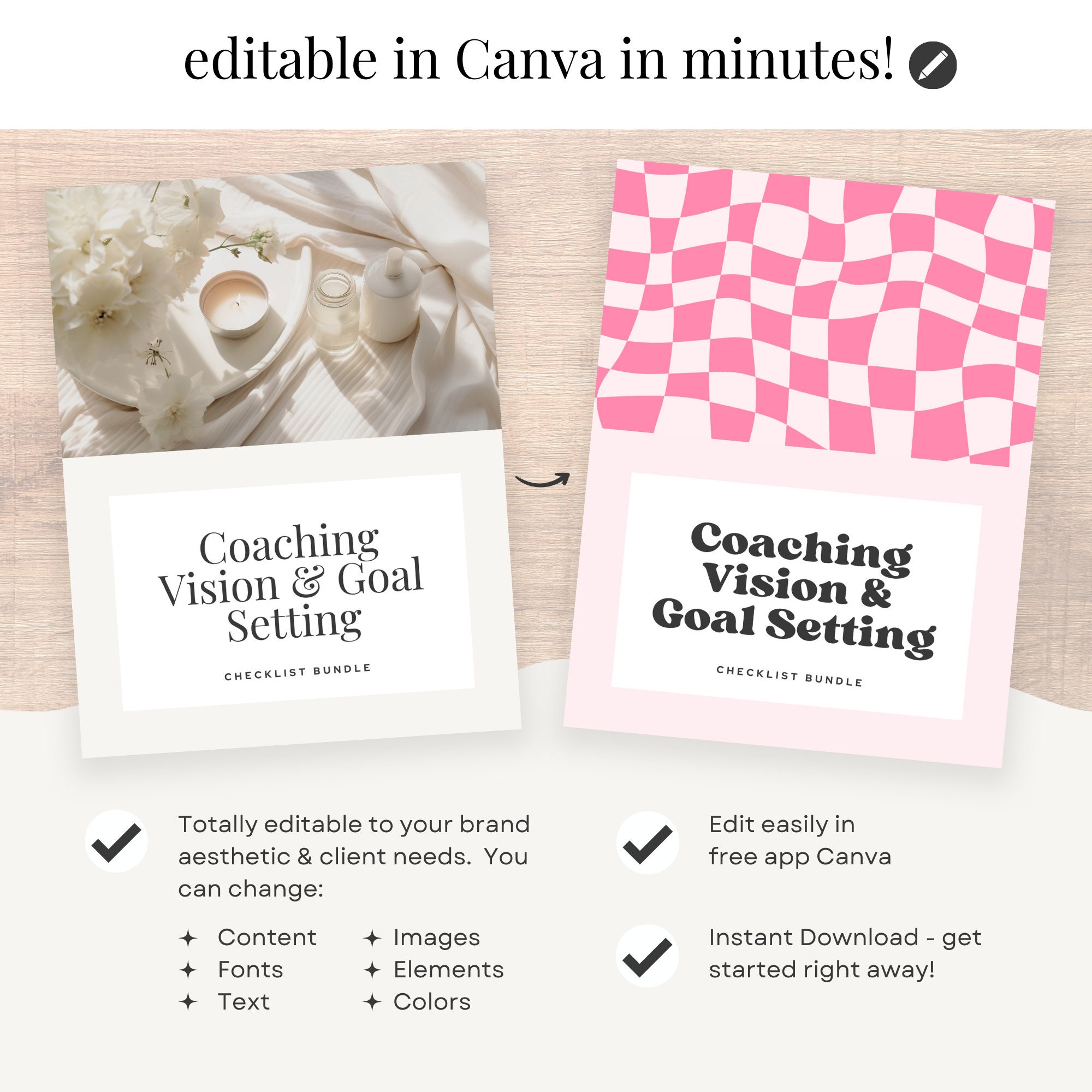 Goal Setting Checklist Bundle Printable Worksheets Set Canva Template ...