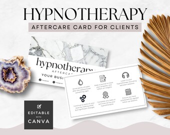 Modèle de carte personnalisable pour une séance de post hypnose, carte de suivi hypnothérapie, informations client sur l'hypnothérapeute, modèle Canva LM