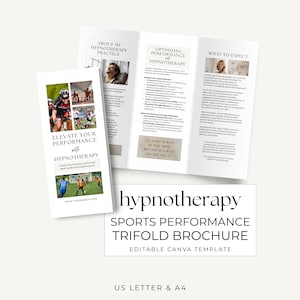 Hypnotherapy Trifold Flyer Sports Performance, Hypnosis Leaflet Elite Athelete, Hypnosis Promo Marketing Brochure Design Printable