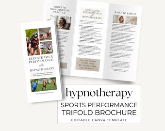 Hypnotherapy Trifold Flyer Sports Performance, Hypnosis Leaflet Elite Athelete, Hypnosis Promo Marketing Brochure Design Printable