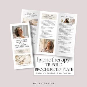 Hypnosis Marketing Trifold Brochure Editable Canva Template for Hypnotherapists Professional Promo Flyer Ready to Print Warm Marble WM