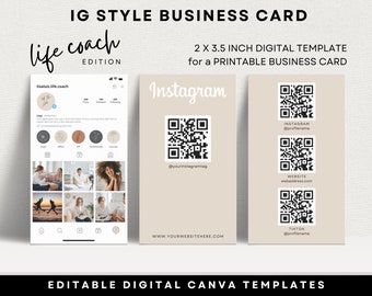Instagram Style Business Card Canva Template for Life Coaches, Printable IG format Biz Card, Coach Branding and Marketing, Editable DIY
