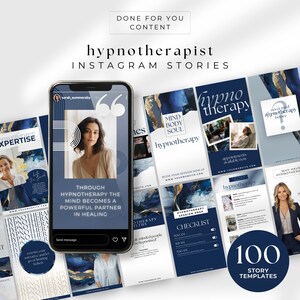 Insta Story Bundle for Hypnotherapists, IG Story Engagement Editable Canva template Hypnotherapy Business, Instagram feed Navy Blue Gold NG