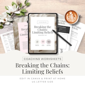 Limiting Beliefs Done for You Worksheet, Life Coach Therapist Tools & Resources, Personal Growth, Canva Template Editable Printable CW1