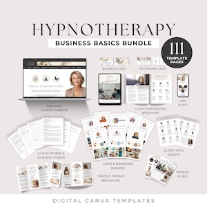 Hypnotherapist Business Starter Kit Biz Basics Set Up Bundle Canva Templates One Page Website Link in Bio Trifold Leaflet Client Onboarding