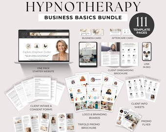 Hypnotherapist Business Starter Kit Biz Basics Set Up Bundle Canva Templates One Page Website Link in Bio Trifold Leaflet Client Onboarding