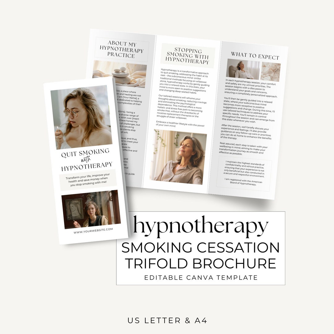 Smoking Cessation Hypnotherapy Tri Fold Leaflet Canva Template
